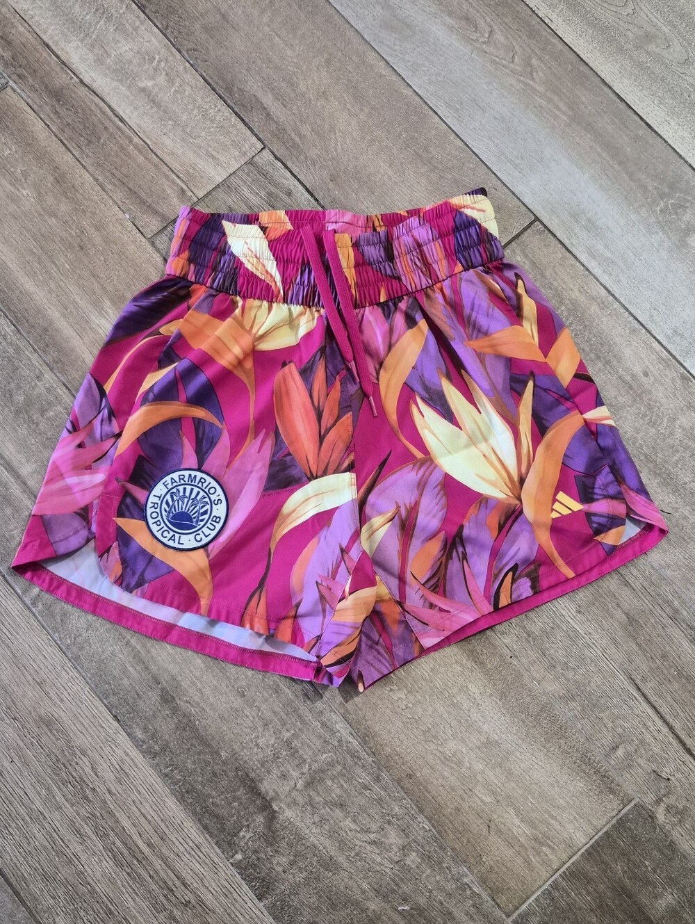 Farm Rio X Adidas Pink Tropical Print Training Pacer Run Shorts Size Small View 2